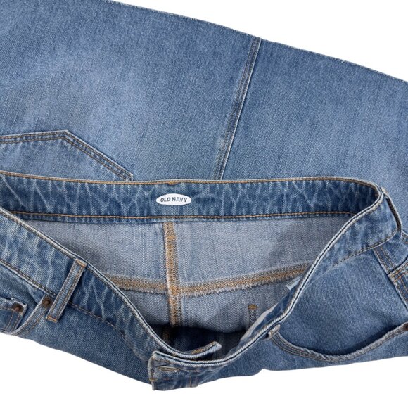 Old Navy Womens Denim Mini Skirt Size 14 Medium Wash Frayed Hem 100% Cotton - Picture 3 of 10